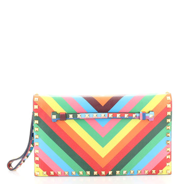 Valentino 1973 Rockstud Flap Clutch Striped Leather