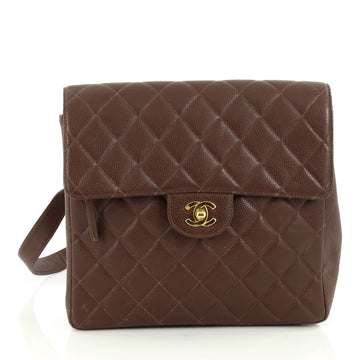 Chanel Vintage Square Flap Backpack Quilted Caviar Medium Brown