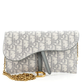 Christian Dior Saddle Chain Wallet Oblique Canvas