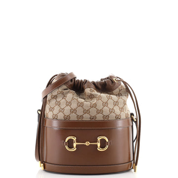 Gucci Horsebit 1955 Bucket Crossbody Bag Leather and GG Canvas Small