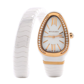 Serpenti Spiga Single Spiral Quartz Watch Ceramic and Rose Gold with Diamond Bezel 23