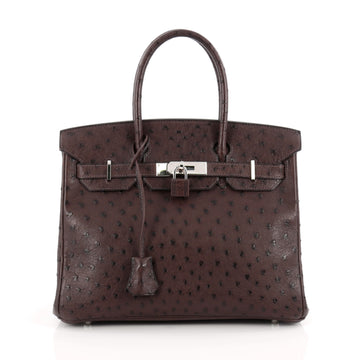 Hermes Birkin Handbag Brown Ostrich with Palladium Hardware 30 Brown