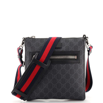 Gucci Web Strap Front Zip Messenger Bag GG Coated Canvas Small