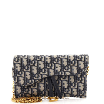 Christian Dior Saddle Chain Wallet Oblique Canvas