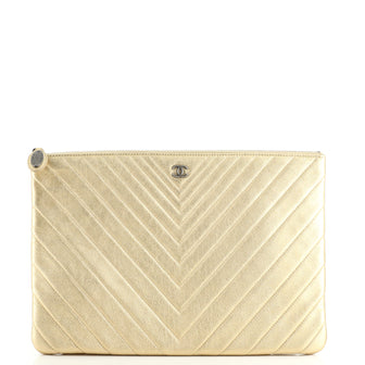 Chanel O Case Clutch Chevron Lambskin Medium