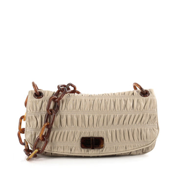 Prada Resin Chain Gaufre Flap Bag Leather Medium Neutral