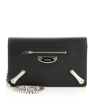Balenciaga City Metal Plate Flat Studs Wallet on Chain Leather Small