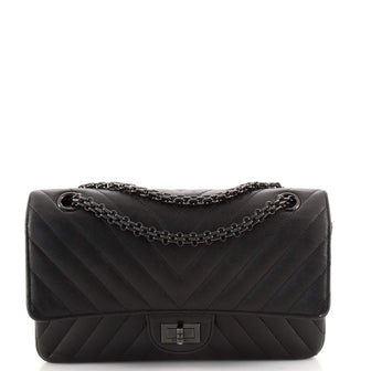 Chanel So Black Reissue 2.55 Flap Bag Chevron Sheepskin 225
