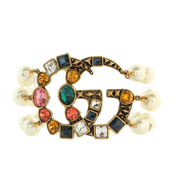 Gucci Ornate GG Triple Strand Bracelet Metal with Faux Pearls and Crystals