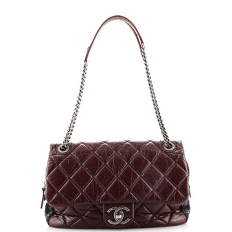 Chanel Portobello Flap Bag Quilted Aged Calfskin with Tweed Jumbo