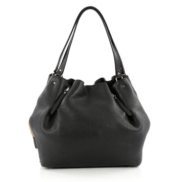 Burberry Maidstone Tote Leather and House Check Canvas Medium Black