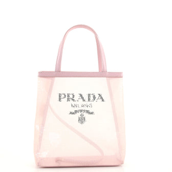 Prada Logo Open Tote Sequined Mesh Small