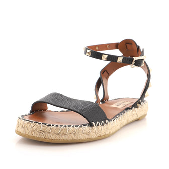 Valentino Women's Rockstud Ankle Strap Espadrille Flats Studded Leather