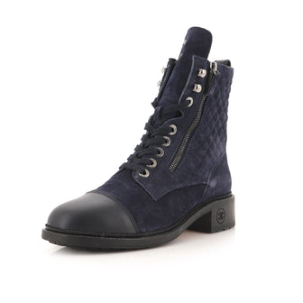 Chanel Women's CC Cap Toe Combat Boots Quilted Suede with Leather