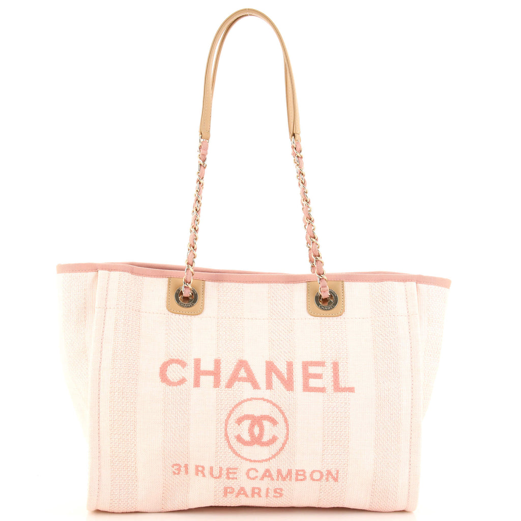 Chanel Deauville Tote Striped Raffia Small Pink 1645501
