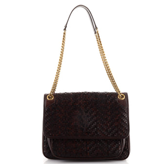 Saint Laurent Niki Chain Flap Bag Woven Leather Medium