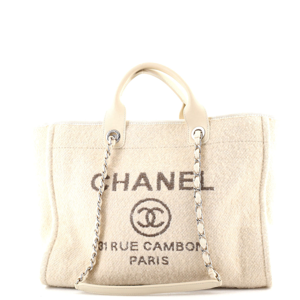 Chanel Deauville Tote Wool Medium Neutral 2378459