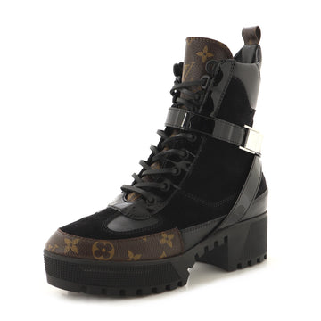 Louis Vuitton Women's Laureate Platform Desert Boots Suede with Monogram Canvas and Leather