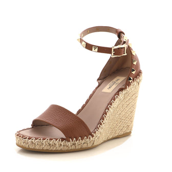 Valentino Women's Rockstud Open-Toe Ankle Strap Double Wedge Sandals Studded Leather