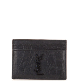 Saint Laurent Classic Monogram Card Holder Crocodile Embossed Leather