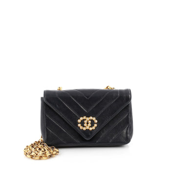 Chanel Vintage Crystal CC Flap Bag Chevron Leather Small blue