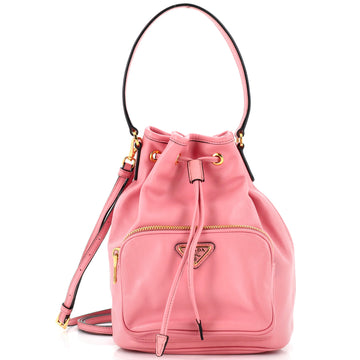 Prada Drawstring Pocket Bucket Bag Soft Calf Small