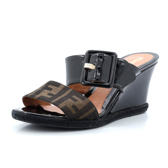 Fendi Women's Wedge Slides Zucca Canvas and Patent