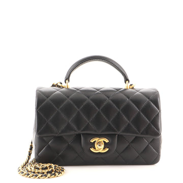 Chanel Classic Single Flap Top Handle Bag Quilted Lambskin Mini