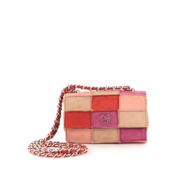 Chanel Flap Crossbody Bag Suede Patchwork Mini Red