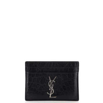 Saint Laurent Classic Monogram Card Holder Crocodile Embossed Leather