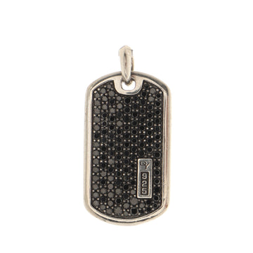 David Yurman Streamlined Beveled Dog Tag Pendant & Charms Sterling Silver with Pave Black Diamonds