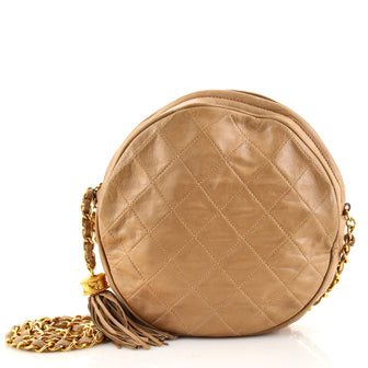 Chanel Vintage Round Tassel Crossbody Bag Quilted Lambskin Large