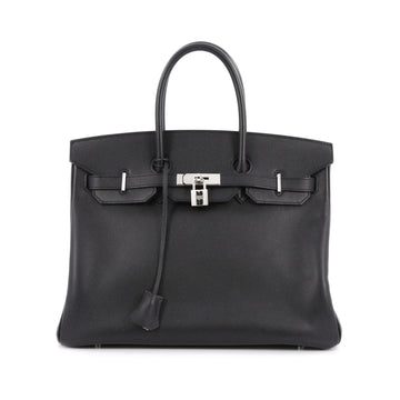 Hermes Birkin Handbag Black Epsom with Palladium Hardware 35 black