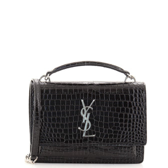 Saint Laurent Sunset Top Handle Chain Wallet Crocodile Embossed Leather