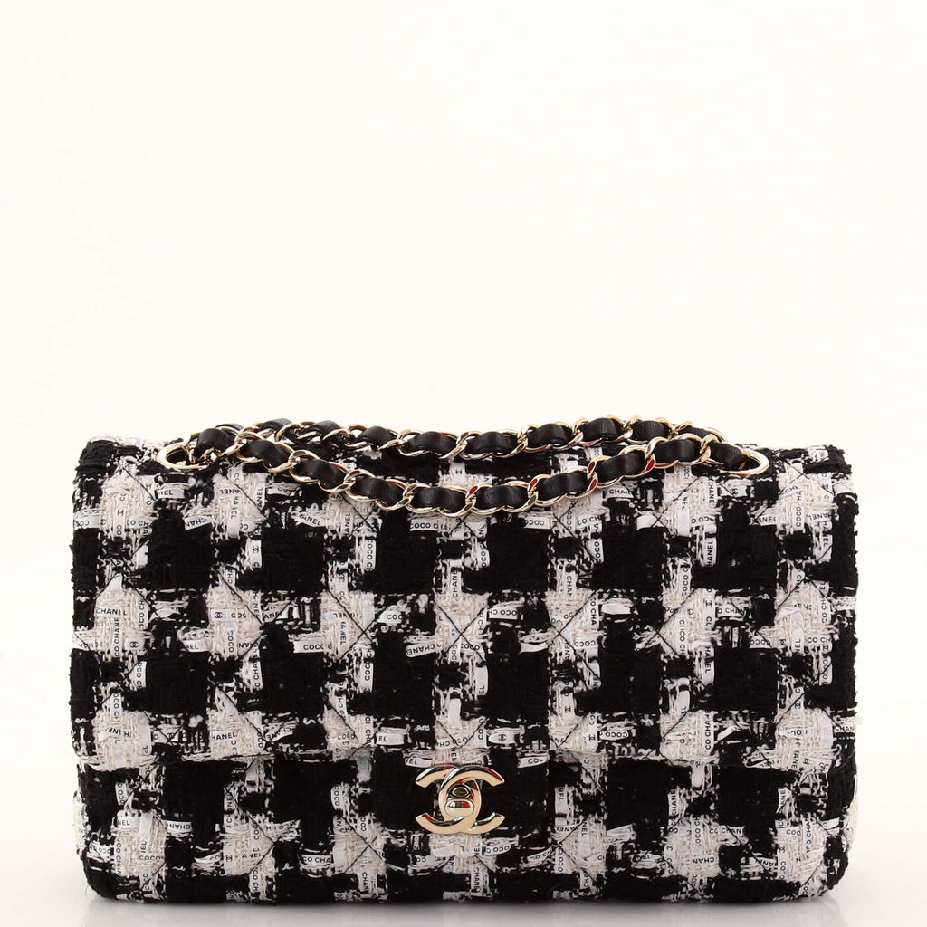 Chanel Beige, Black And Silver Houndstooth Tweed CC Mania Quilted