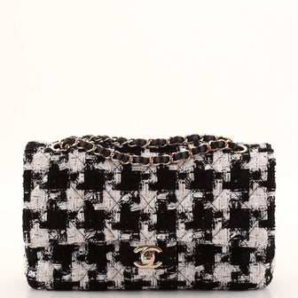Chanel Classic Double Flap Bag Quilted Houndstooth Tweed and Ribbon Medium