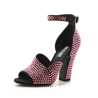 Prada Women's Ankle Strap Heeled Sandals Crystal Embellished Satin