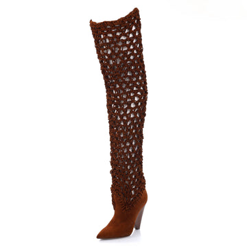 Saint Laurent Women's Soho Niki Thigh High Boots Woven Suede