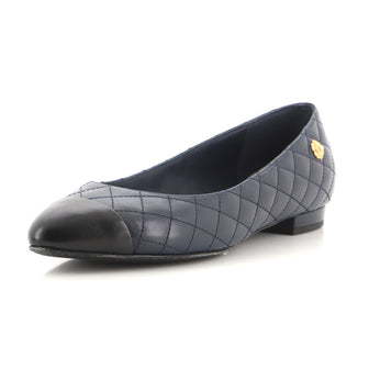 Chanel Women's Camellia Charm Cap Toe Ballerina Flats Quilted Leather