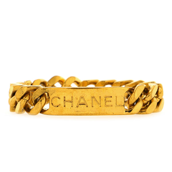 CHANEL Bracelet Bangle AUTH Coco CC Mark Vintage Rare Gold Logo Plate Box  F/S | eBay