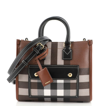 Burberry Freya Shopping Tote Check Canvas with Leather Mini