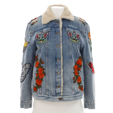 Gucci Women's DIY Patchwork Denim Jacket Denim with Faux Shearling Lining