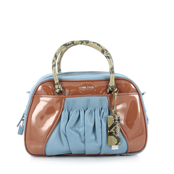 Miu Miu Convertible Top Handle Bag Mixed Media Leather Small blue