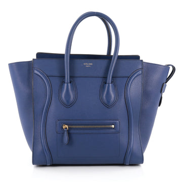 Celine Luggage Handbag Grainy Leather Mini Blue
