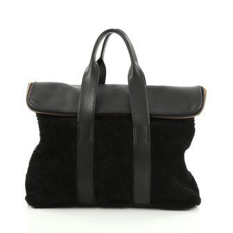 3.1 Phillip Lim 31 Hour Fold-Over Tote Shearling and Leather black