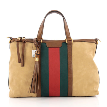 Gucci Rania Convertible Top Handle Bag Web Canvas Medium Brown