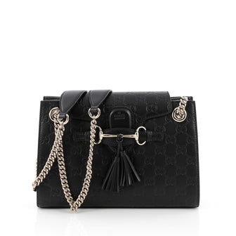 Gucci Emily Chain Flap Shoulder Bag Guccissima Leather Small Black