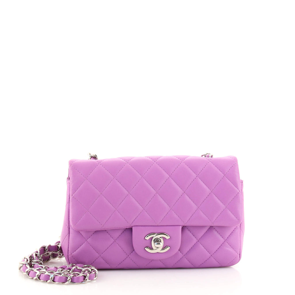 Chanel Classic Single Flap Bag Quilted Lambskin Mini Purple 1651065