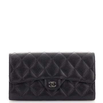 Chanel CC Gusset Classic Flap Wallet Quilted Caviar Long