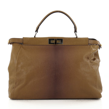 Fendi Peekaboo Handbag Leather with Calf Hair Interior Large Brown